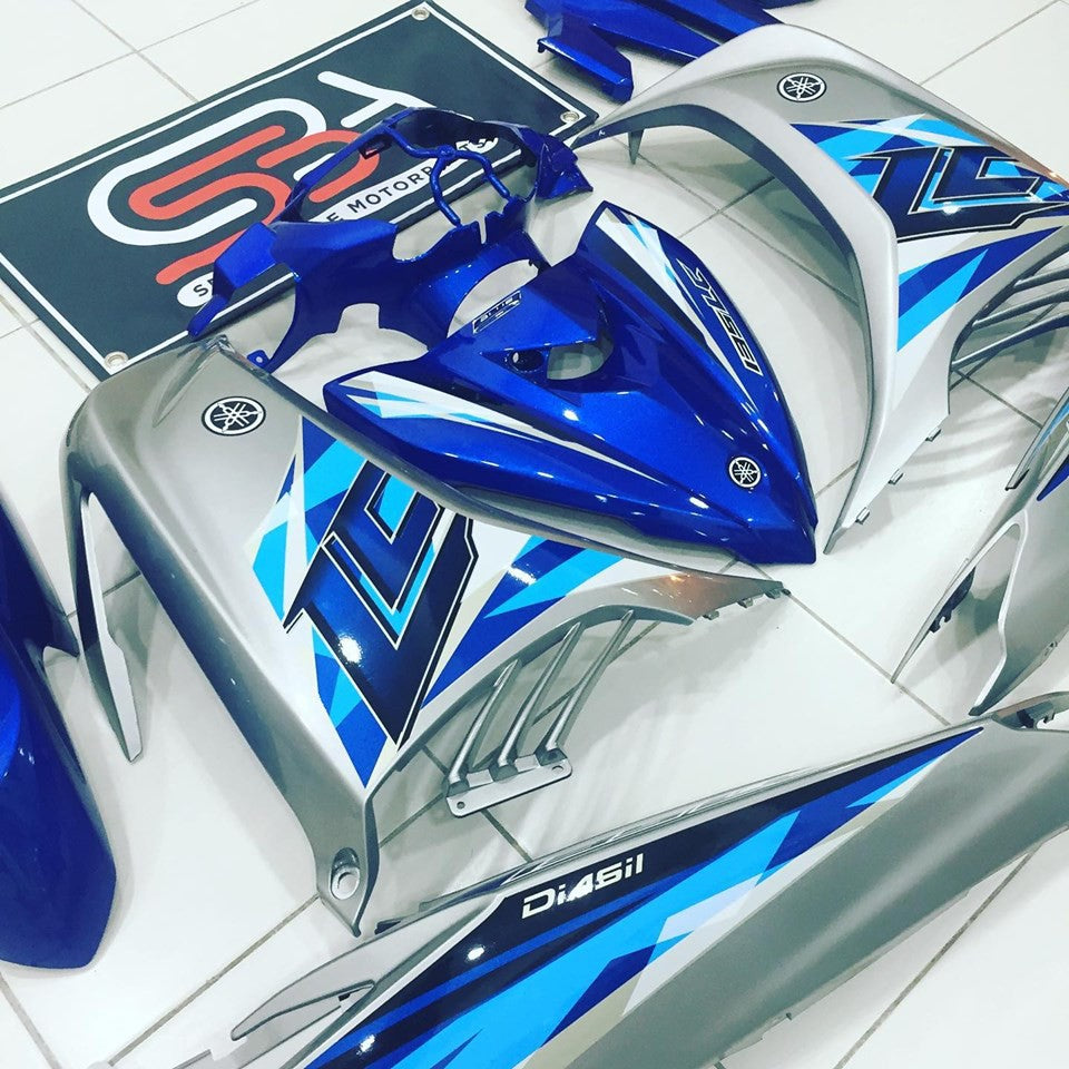 COVERSET BODYSET YAMAHA HLY LC V4 V5 BIRU SILVER S3 ORIGINAL HONG LEONG YAMAHA HLY / MMATE FREE EMBLEM TIMBUL