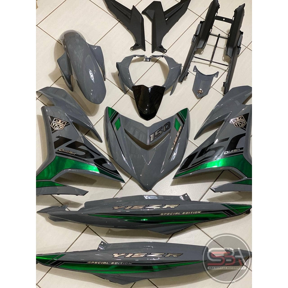 COVERSET YAMAHA Y15ZR YSUKU V1 V2 MATELIC GREY (22) CHROME GREEN ORIGINAL VELOZI SIAP TAMPAL