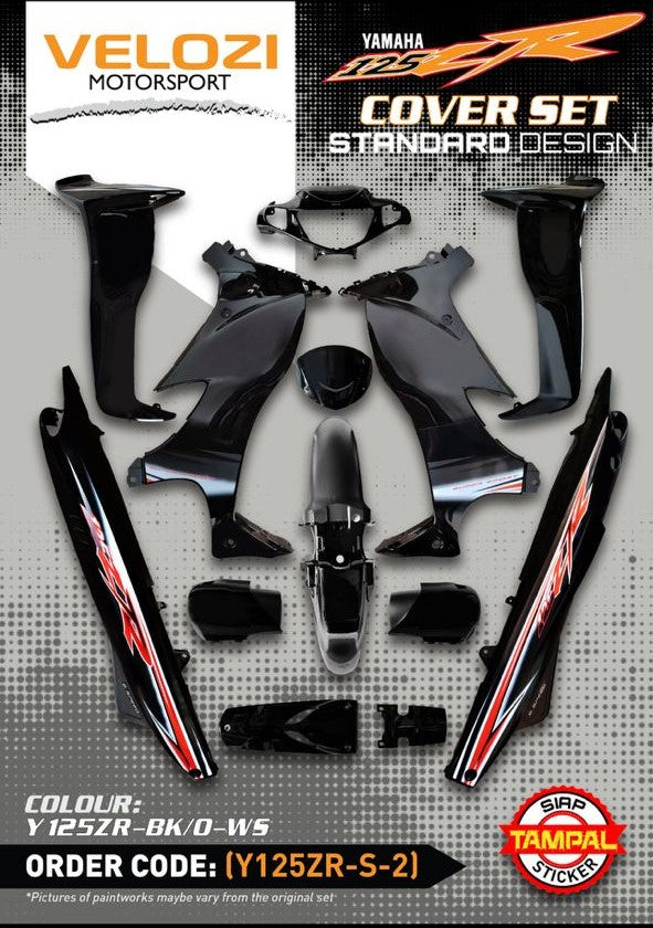 COVERSET ORIGINAL HLY YAMAHA 125 125z 125zr HITAM OREN STRIPE/STICKER SIAP TAMPAL PERCUMA EMBLEM HONG LEONG VELOZI MMATE