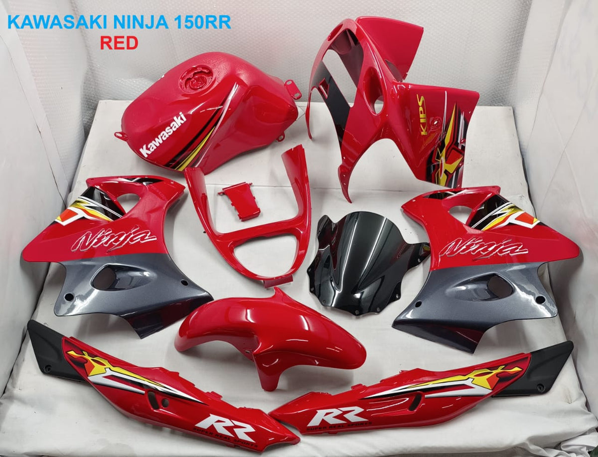 KAWASAKI NINJA DOUBLE R 150 RR BODY COVERSET STICKER TANAM RED MERAH SEKALI TANK ( 2 KOTAK BESAR ) OEM SET
