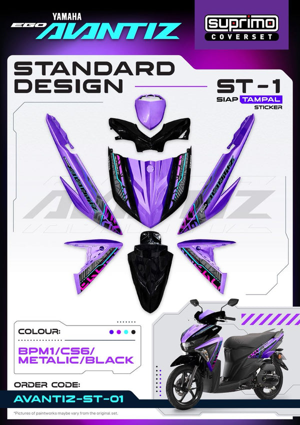 COVERSET BODYSET EGO AVANTIZ YAMAHA STICKER SIAP TAMPAL BPM1 PURPLE MM-02 SUPRIMO VELOZI ST-01