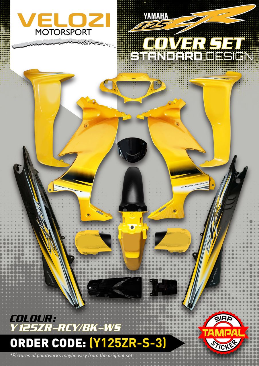 COVERSET ORIGINAL HLY YAMAHA 125 125z 125zr KUNING DIRAJA STRIPE/STICKER SIAP TAMPAL PERCUMA EMBLEM TIMBUL HLY / VELOZI
