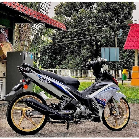 COVERSET HONG LEONG YAMAHA HLY / VELOZI LC LC135 V2 V3 V4 PUTIH PURBA DESIGN BIRU STRIPE SIAP TAMPAL FREE EMBLEM