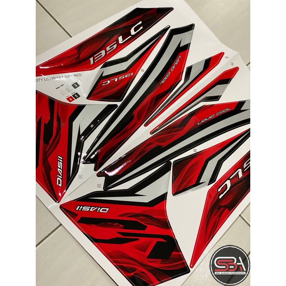 STICKER STRIPE COVERSET BODYSET LC 135 V2 HINGGA V7 YAMAHA FIERY RED MERAH MORITAKA NO 19