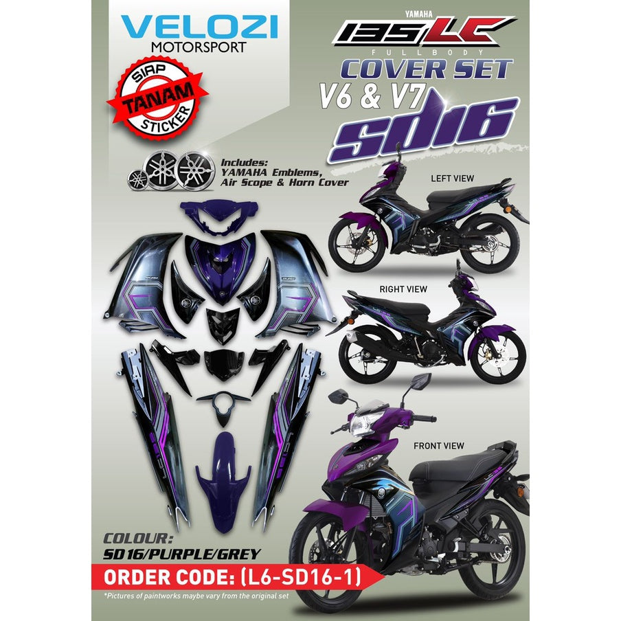 YAMAHA LC LC135 V6 V7 PURPLE GREY MATELIC PATTERN LINE 2022 - COVERSET BODYSET SIAP TANAM VELOZI WITH COVER METER SD16
