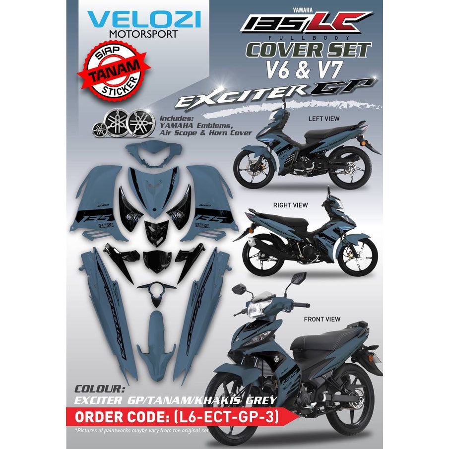 YAMAHA LC LC135 V6 V7 EXCITER GP KHAKIS GREY KILAT COVERSET BODYSET SIAP TANAM VELOZI WITH COVER METER