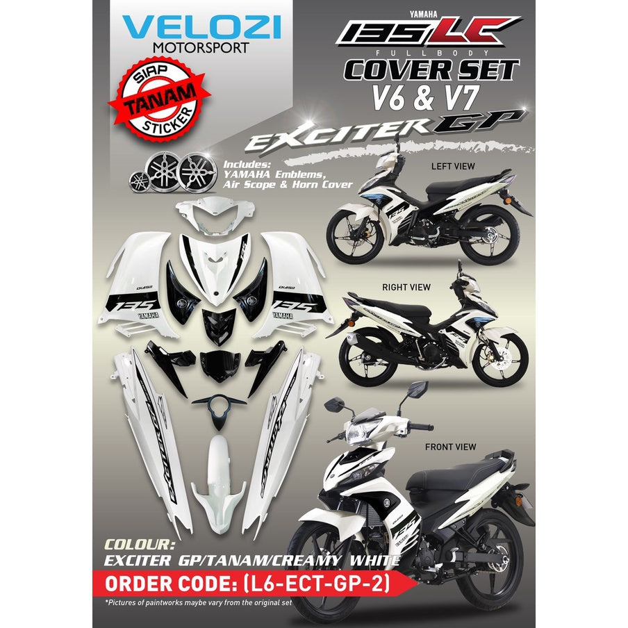 YAMAHA LC LC135 V6 V7 CREAMY WHITE EXCITER GP - COVERSET BODYSET SIAP TANAM ORIGINAL VELOZI WITH COVER METER