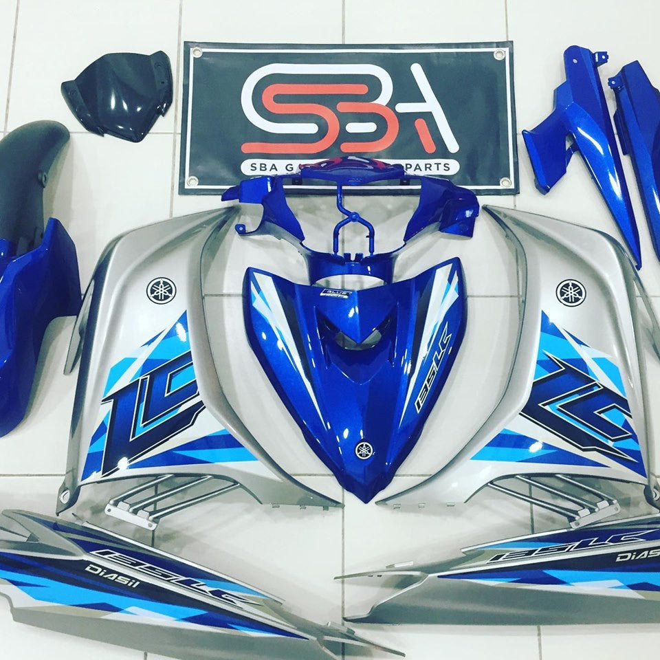 COVERSET BODYSET YAMAHA HLY LC V4 V5 BIRU SILVER S3 ORIGINAL HONG LEONG YAMAHA HLY / MMATE FREE EMBLEM TIMBUL