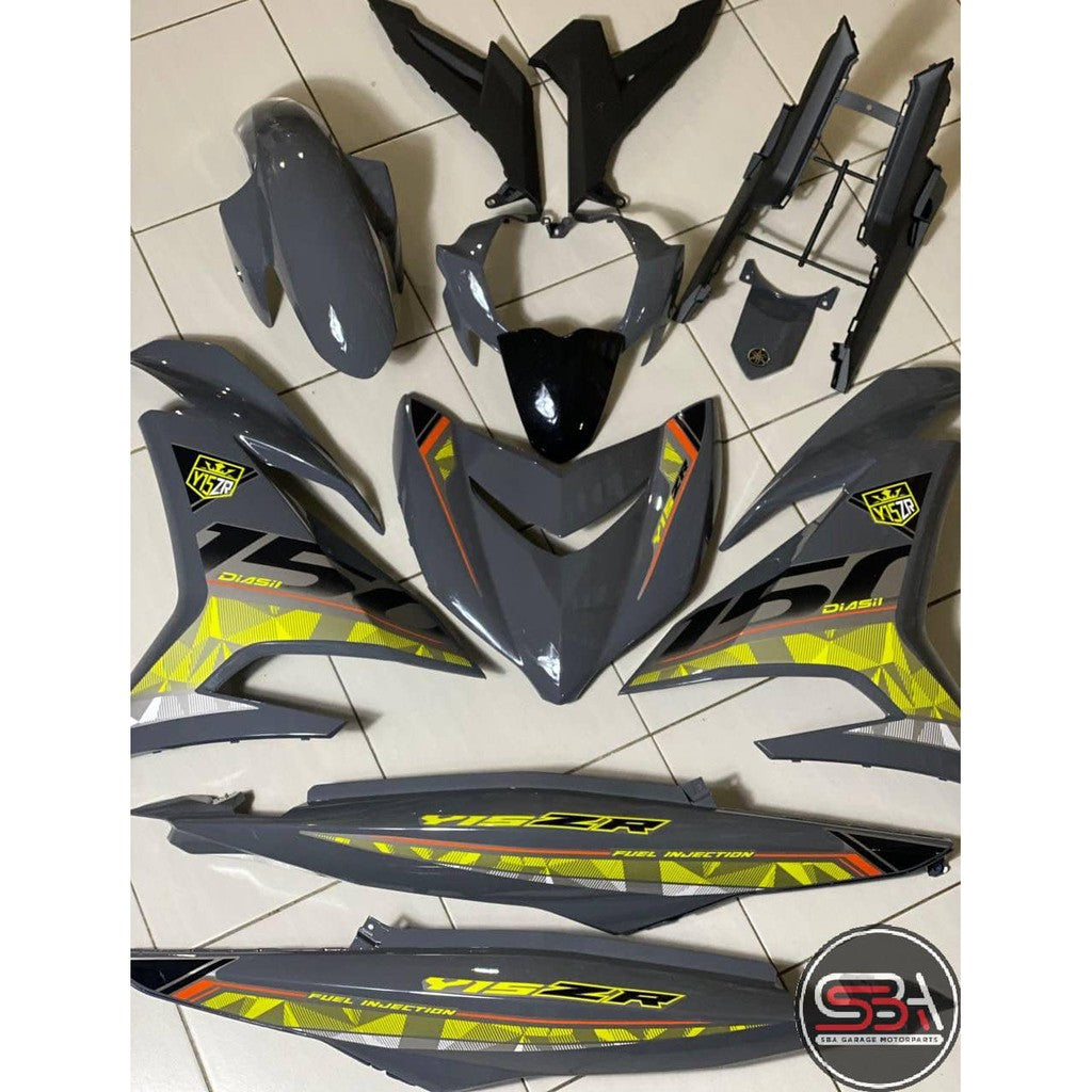 COVER SET Y15ZR V1 V2 DARK GREY FULL STRIPE SILVER ROBOT PREMIUM COVERSET BODYSET Y15ZR Y15 YSUKU NEW ORIGINAL VELOZI