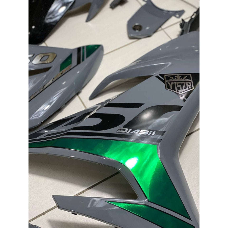 COVERSET YAMAHA Y15ZR YSUKU V1 V2 MATELIC GREY (22) CHROME GREEN ORIGINAL VELOZI SIAP TAMPAL