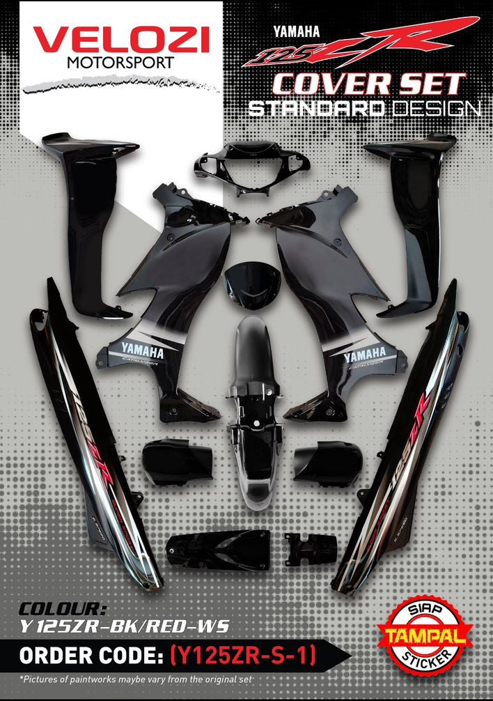 COVERSET ORIGINAL HLY YAMAHA 125z 125zr HITAM BIRU MERAH SKALA DESIGN STRIPE SIAP TAMPAL PERCUMA EMBLEM HONG LEONG HLY