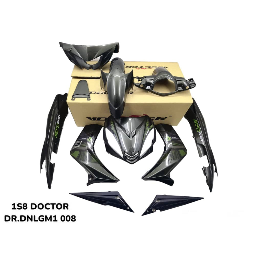COVERSET BODYSET YAMAHA LC LC135 V1 ARMY GREEN LUMUT DNLGM1 DESIGN ORIGINAL 008 FREE EMBLEM YAMAHA STRIPE TANAM DOCTOR