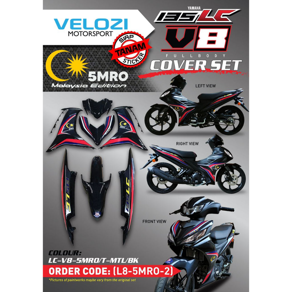 COVERSET BODYSET LC135 LC V8 5 MILLIONTH ROLL OUT 5MRO HITAM BLACK FUEL INJECTION FI YAMAHA SIAP TANAM VELOZI L8-5MRO-2