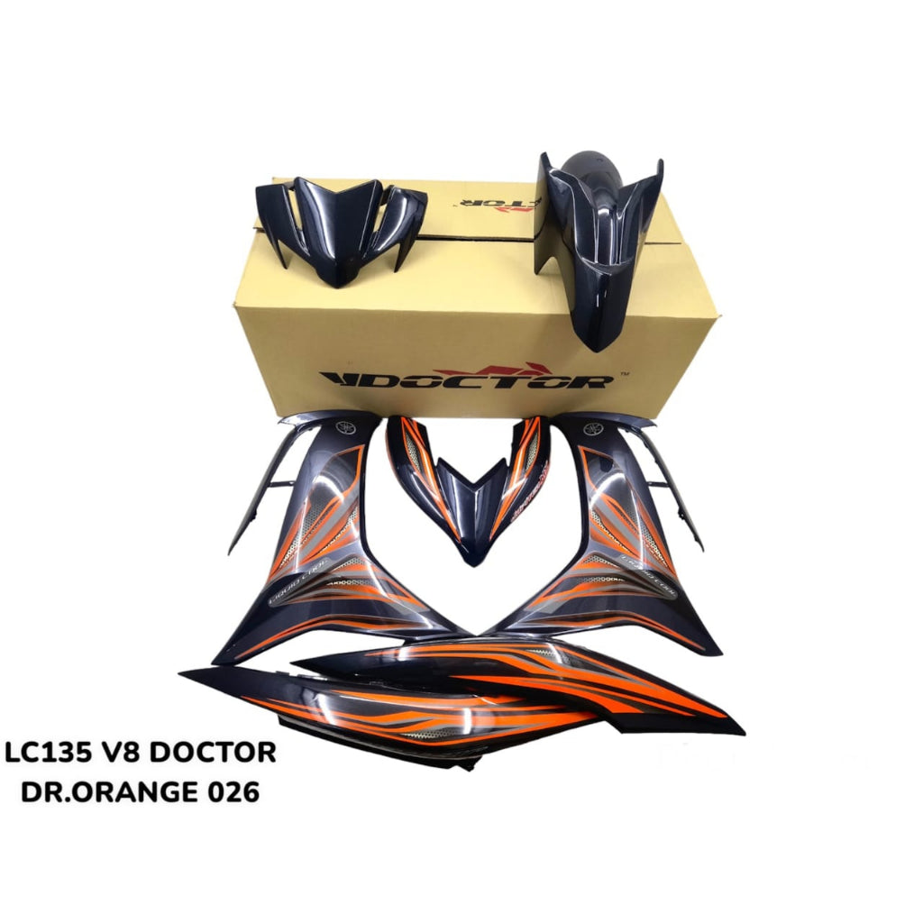 COVERSET BODYSET LC135 LC V8 ORANGE FUEL INJECTION FI YAMAHA SIAP TANAM DOCTOR 026 OEM EDITION