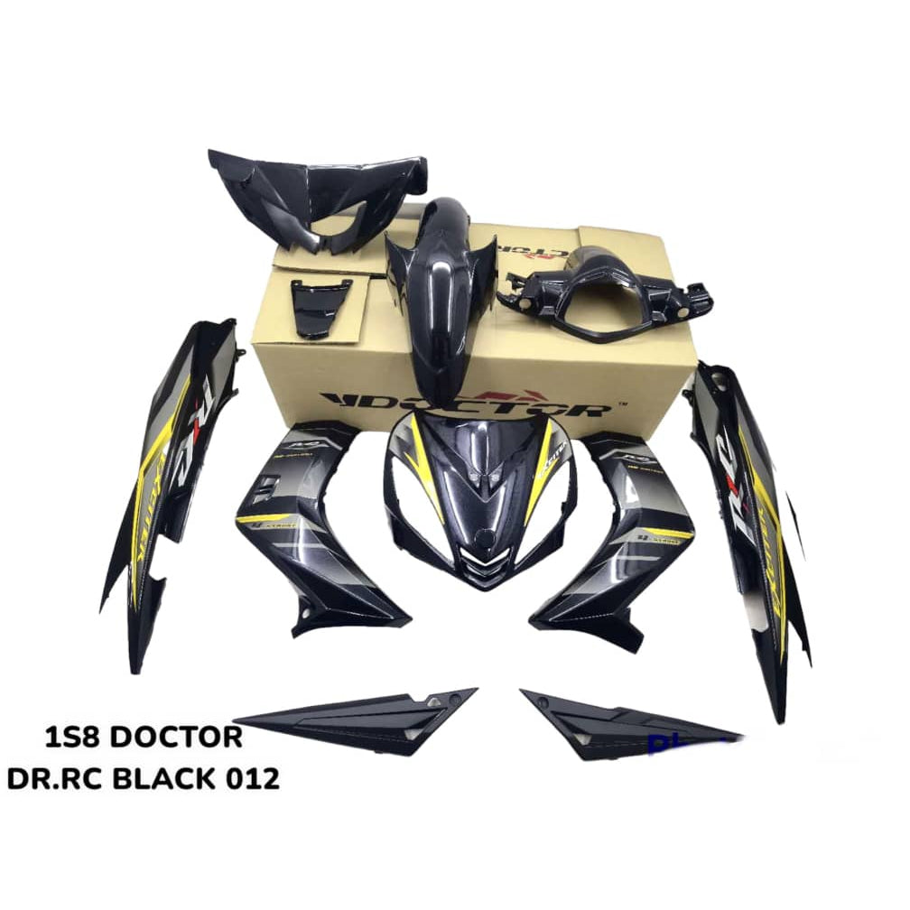 COVERSET BODYSET YAMAHA LC LC135 V1 DR EXCITER RC HITAM BLACK STRIPE TANAM CODE 012 DOCTOR EDITION OEM