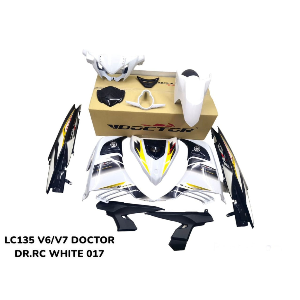 COVERSET BODYSET YAMAHA LC LC135 V6 V7 DR EXCITER RC WHITE PUTIH STRIPE TANAM CODE 017 DOCTOR EDITION OEM