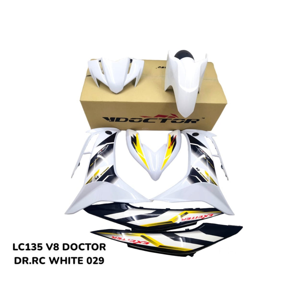 COVERSET BODYSET LC135 LC V8 DR RC FULL WHITE PUTIH FUEL INJECTION FI YAMAHA SIAP TANAM DOCTOR 029 OEM