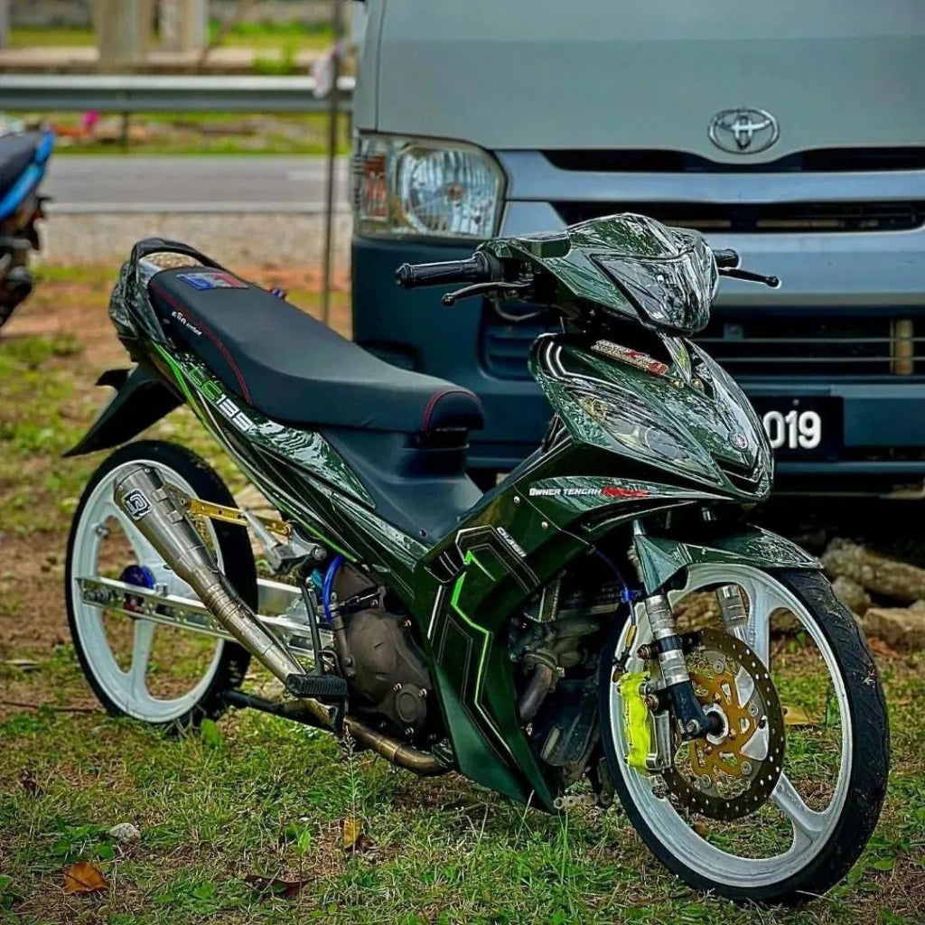 COVERSET BODYSET YAMAHA LC LC135 V1 DNLGM1 ARMY GREEN PATTERN LINE DOCTOR 001 SIAP TANAM