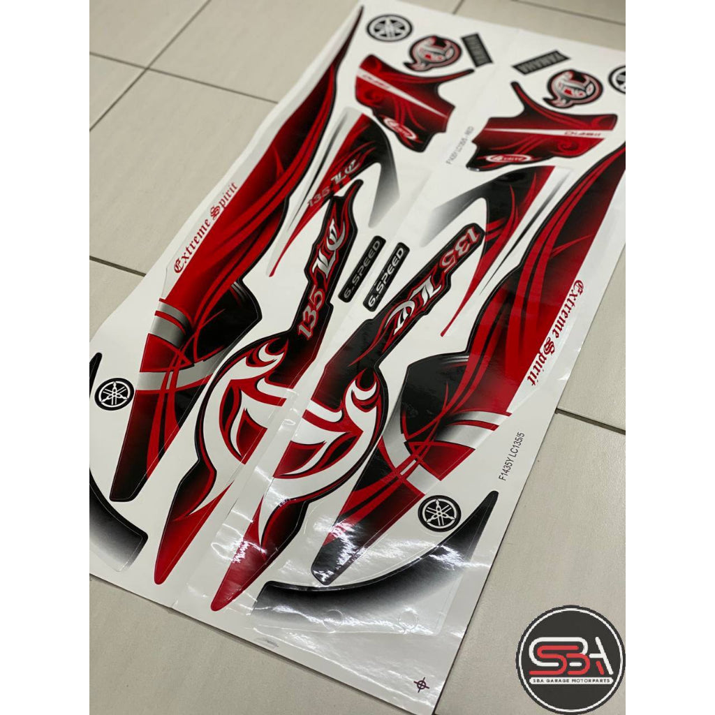 STICKER BODY SET / COVER SET LC 135 V1 MORITAKA SET BATIK MERAH RED YAMAHA ORIGINAL EXTREME SPIRIT NO 5