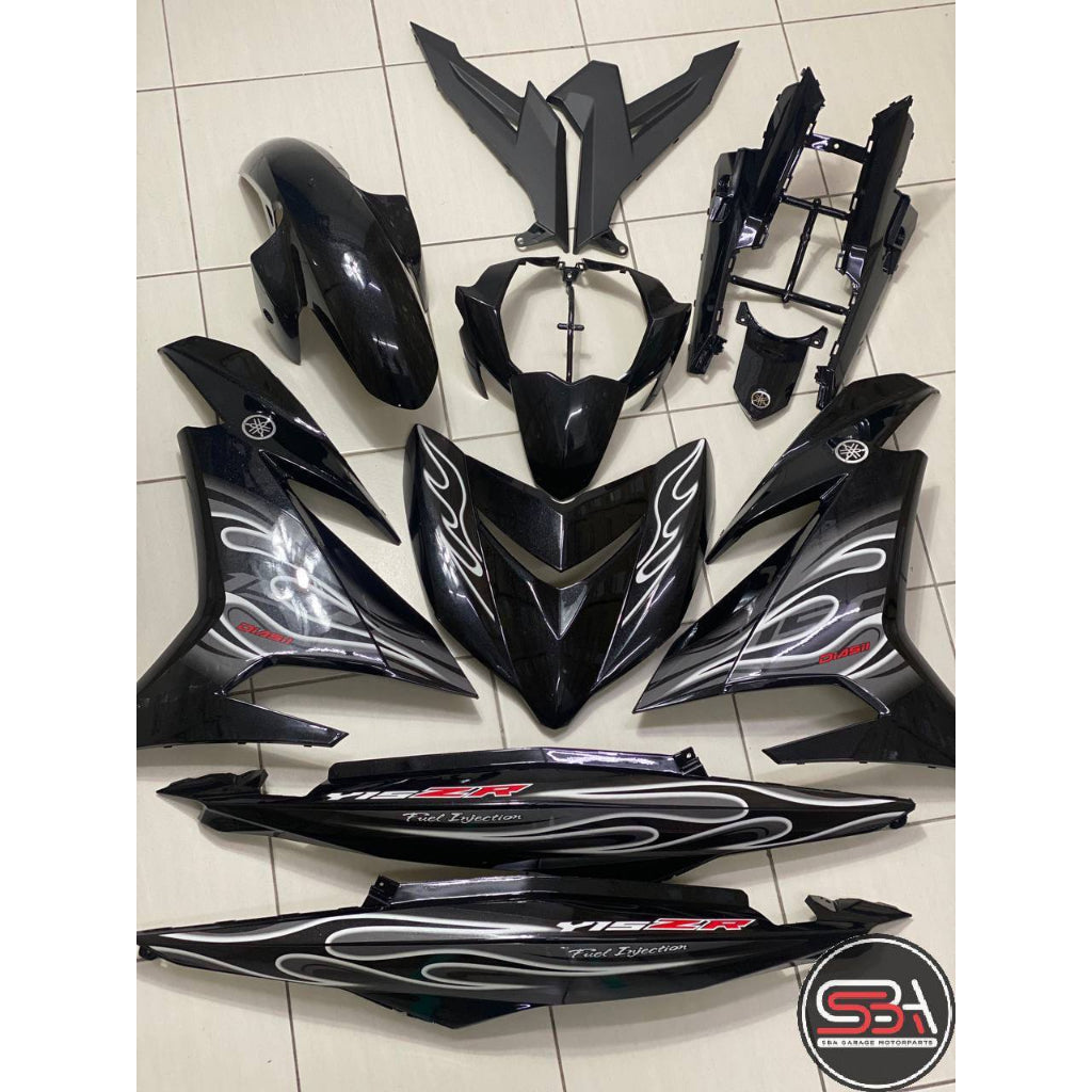 COVERSET BODYSET MOTORSIKAL YAMAHA Y15 Y15ZR V1 V2 BLACK HITAM FIRE API VELOZI F1 DOCTOR 024 SIAP TANAM