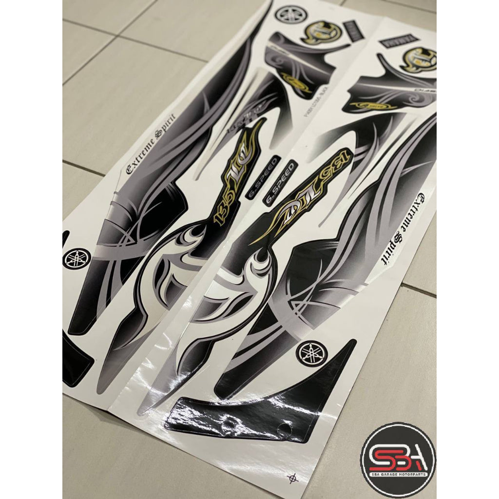 STICKER BODY SET / COVER SET LC 135 V1 MORITAKA SET BATIK HITAM YAMAHA ORIGINAL EXTREME SPIRIT NO 5