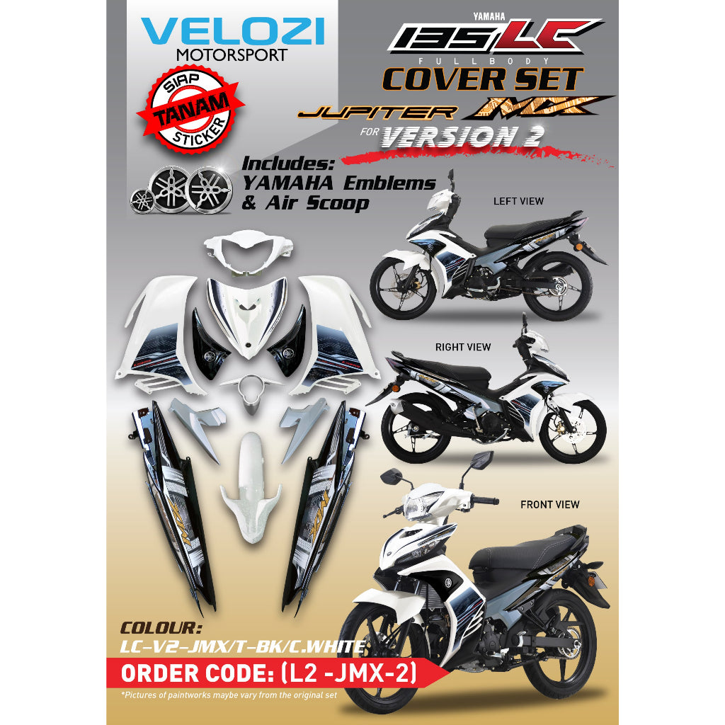 COVERSET YAMAHA LC LC135 V2 JUPITER MX BLACK CREAMY WHITE L2-JMX-2 BODYSET SIAP TANAM VELOZI WITH COVER METER