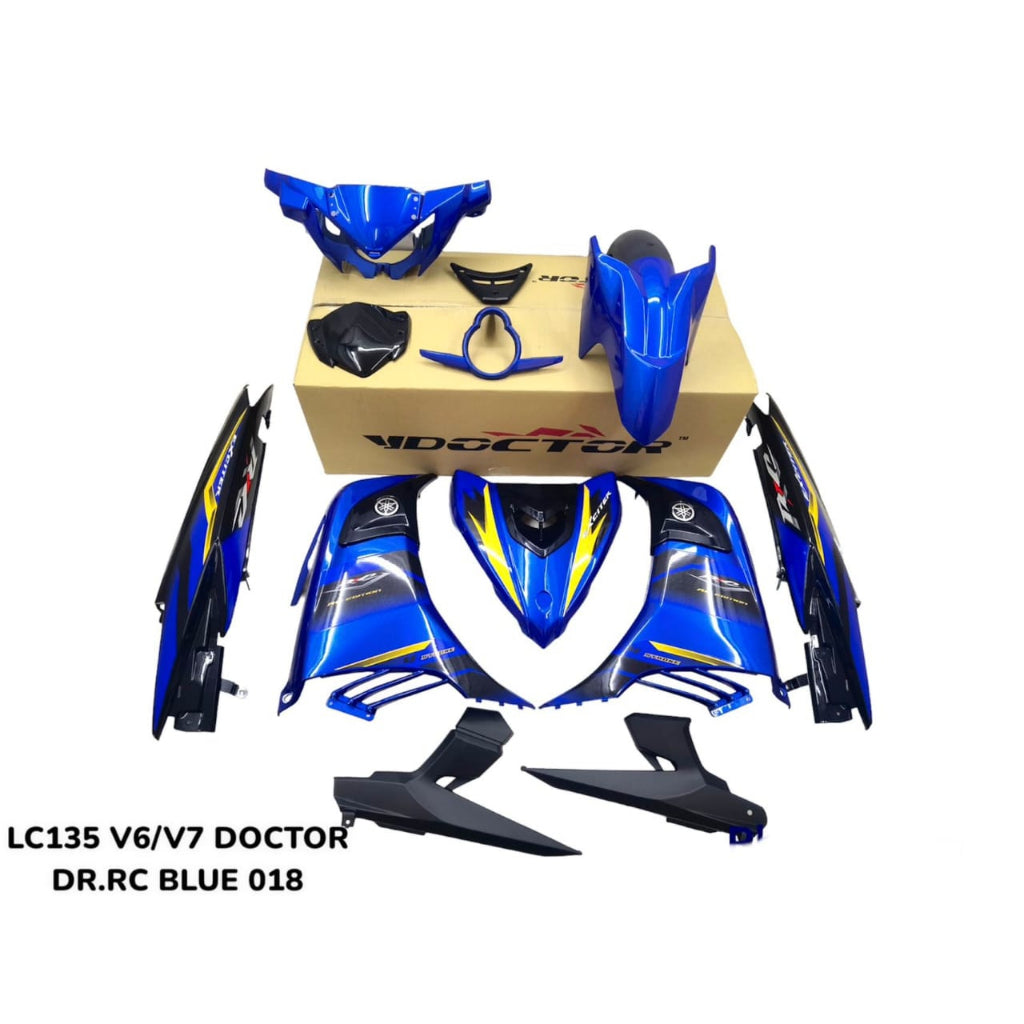 COVERSET BODYSET YAMAHA LC LC135 V6 V7 DR EXCITER RC BLUE BIRU STRIPE TANAM CODE 018 DOCTOR EDITION OEM