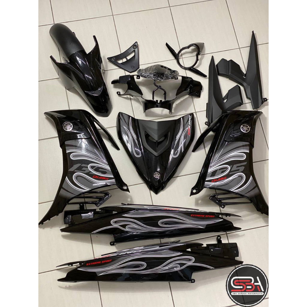 COVERSET BODYSET YAMAHA LC LC135 V6 V7 DR MX KING BLACK FIRE STRIPE TANAM CODE 019 DOCTOR EDITION OEM