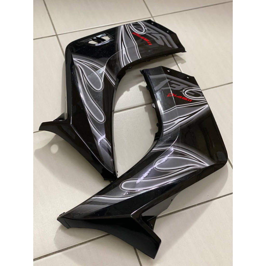 COVERSET BODYSET YAMAHA LC LC135 V1 DOCTOR MX KING FIRE BLACK HITAM KILAT STRIPE TANAM CODE 014 DOCTOR EDITION OEM