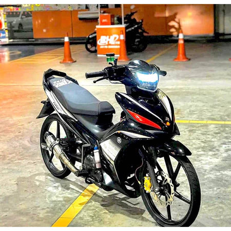 COVERSET HONG LEONG YAMAHA HLY / VELOZI LC LC135 V2 V3 V4 V5 V6 V7 HITAM PURBA DESIGN STRIPE SIAP TAMPAL FREE EMBLEM