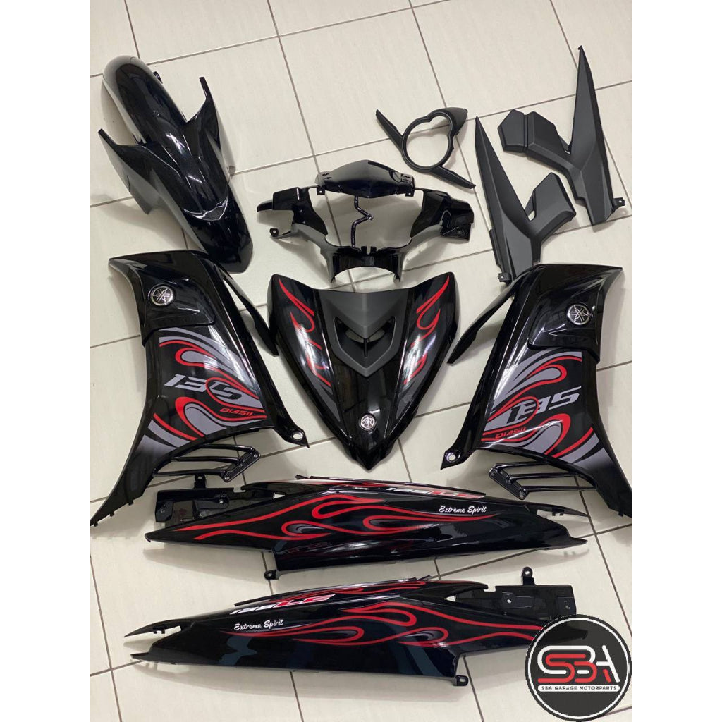 YAMAHA LC LC135 V6 V7 MATELIC BLACK FIRE RED DESIGN COVERSET BODYSET SIAP TANAM VELOZI WITH COVER METER