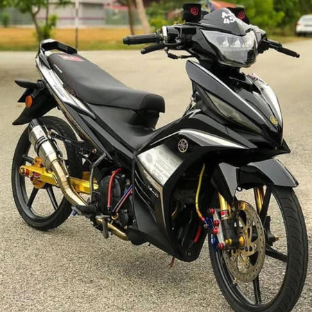 COVERSET HONG LEONG YAMAHA HLY / VELOZI LC LC135 V2 V3 V4 V5 V6 V7 HITAM PURBA DESIGN STRIPE SIAP TAMPAL FREE EMBLEM