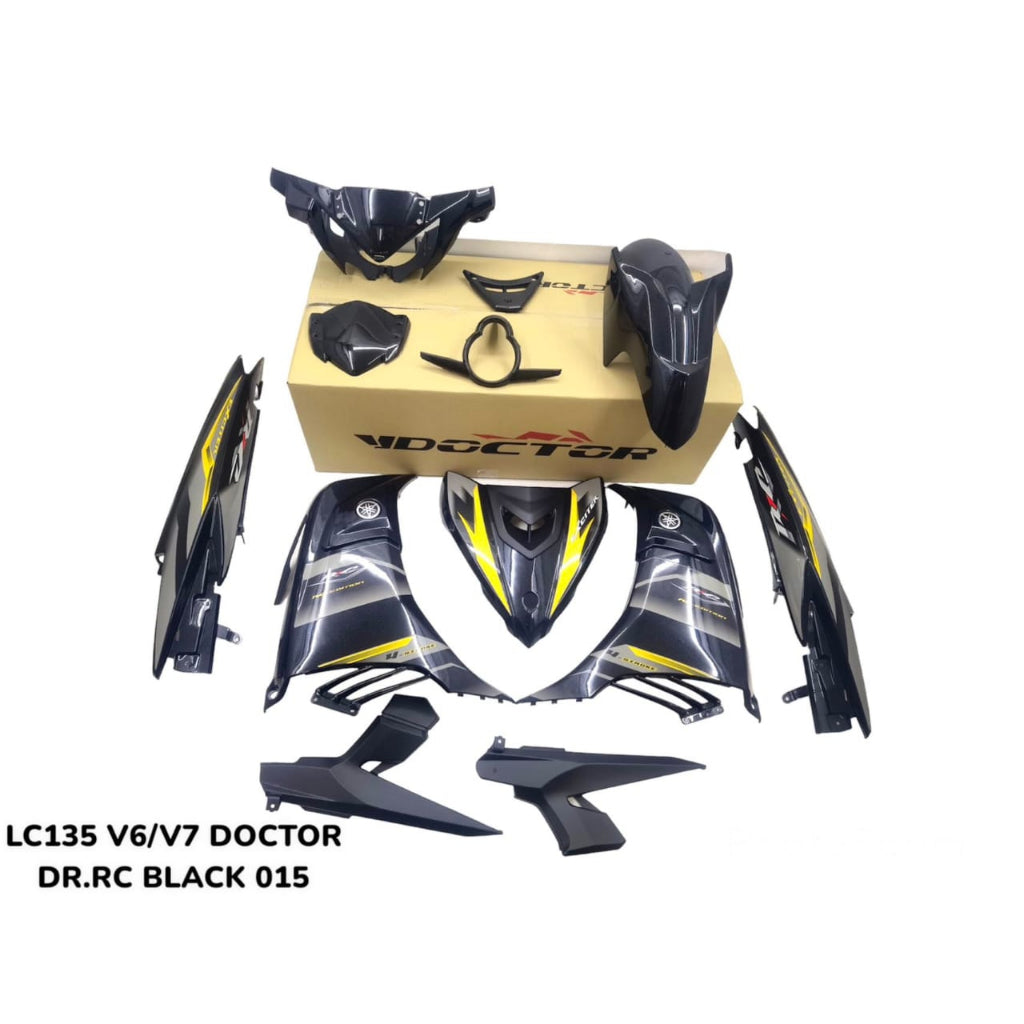 COVERSET BODYSET YAMAHA LC LC135 V6 V7 DR EXCITER RC BLACK HITAM STRIPE TANAM CODE 015 DOCTOR EDITION OEM