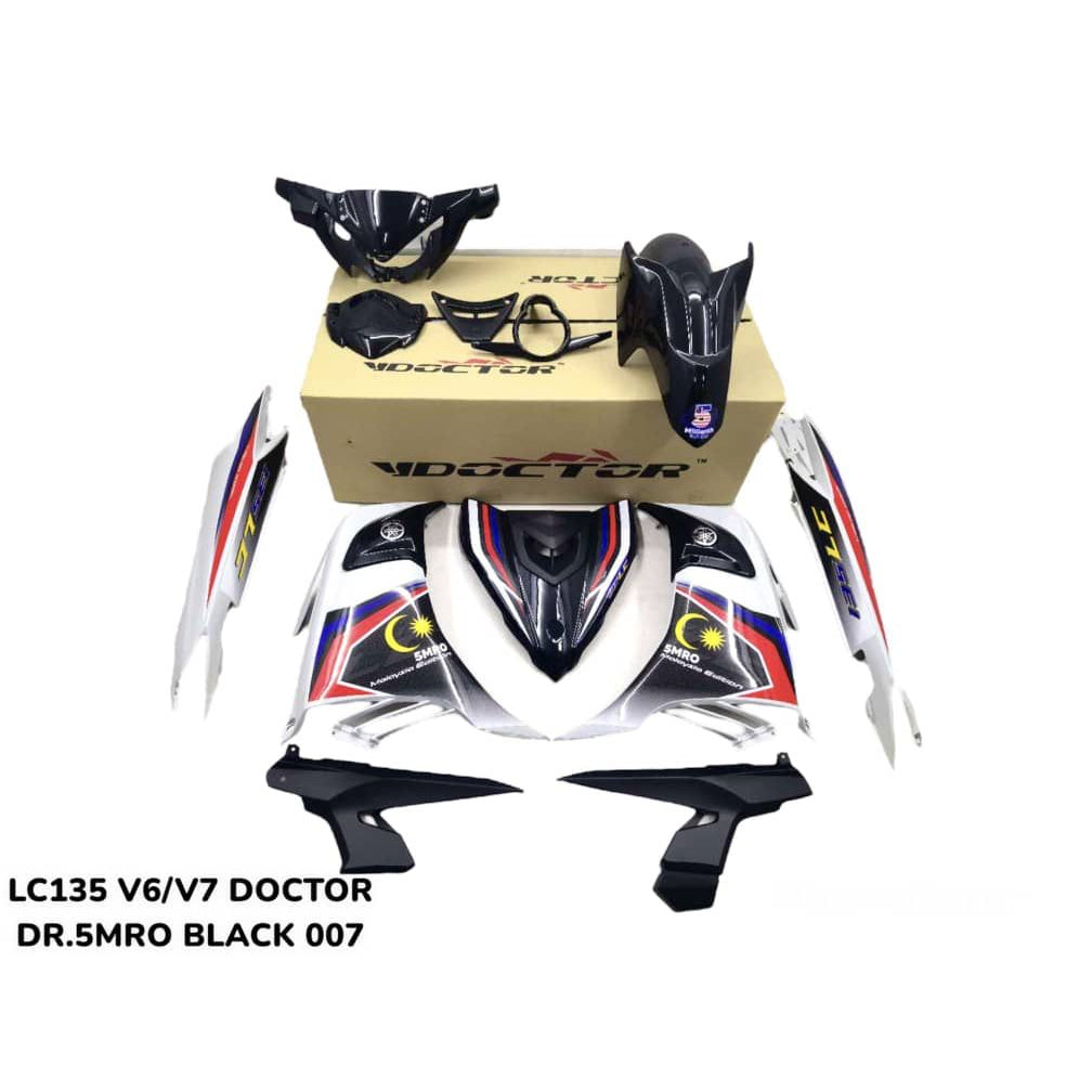 COVERSET BODYSET YAMAHA LC LC135 V6 V7 DR. 5 MILLIONTH ROLE OUT BLACK 5MRO STRIPE TANAM CODE 007 DOCTOR EDITION OEM