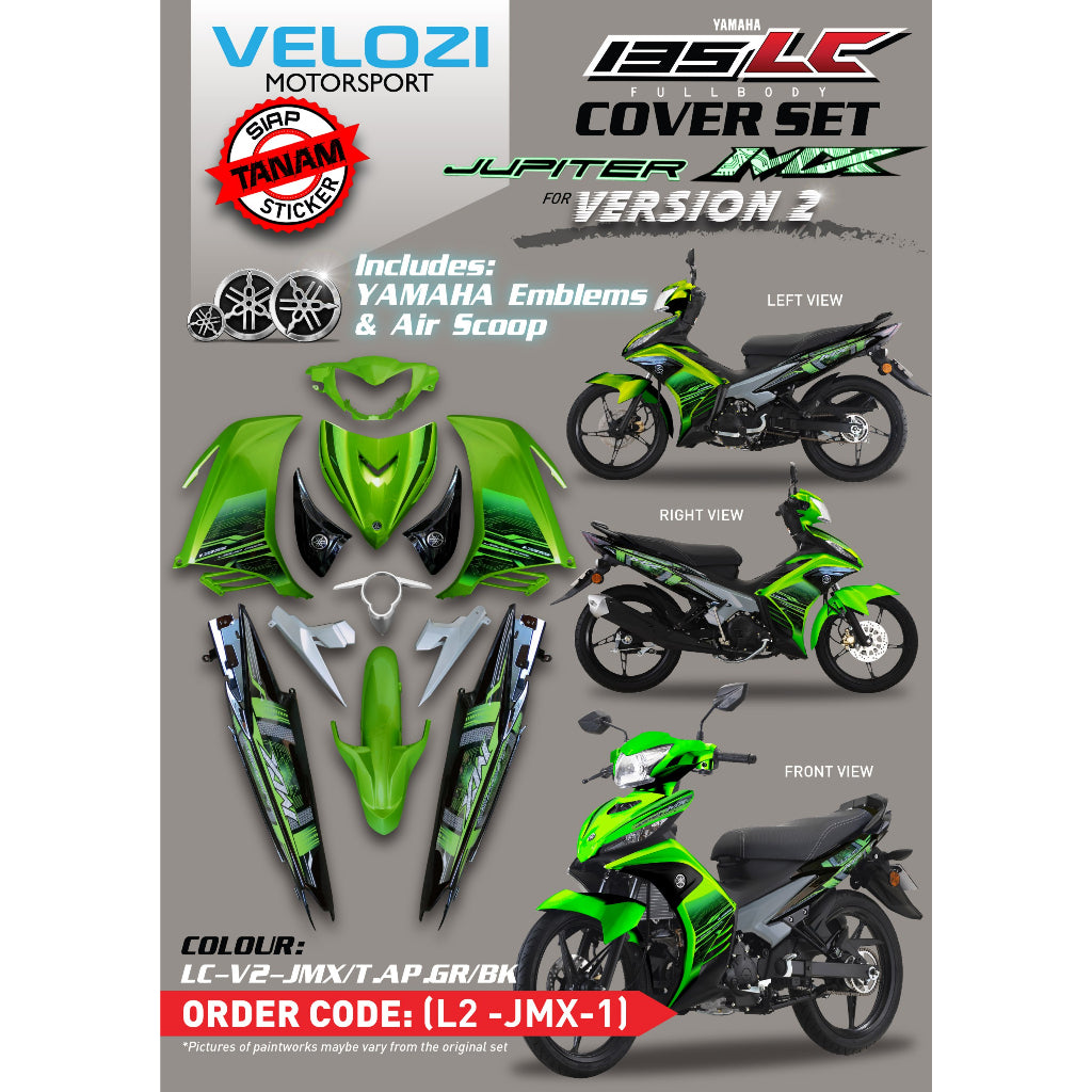 COVERSET YAMAHA LC LC135 V2 V4 V5 V6 V7 JUPITER MX GREEN BLACK HIJAU HITAM BODYSET SIAP TANAM VELOZI WITH COVER METER