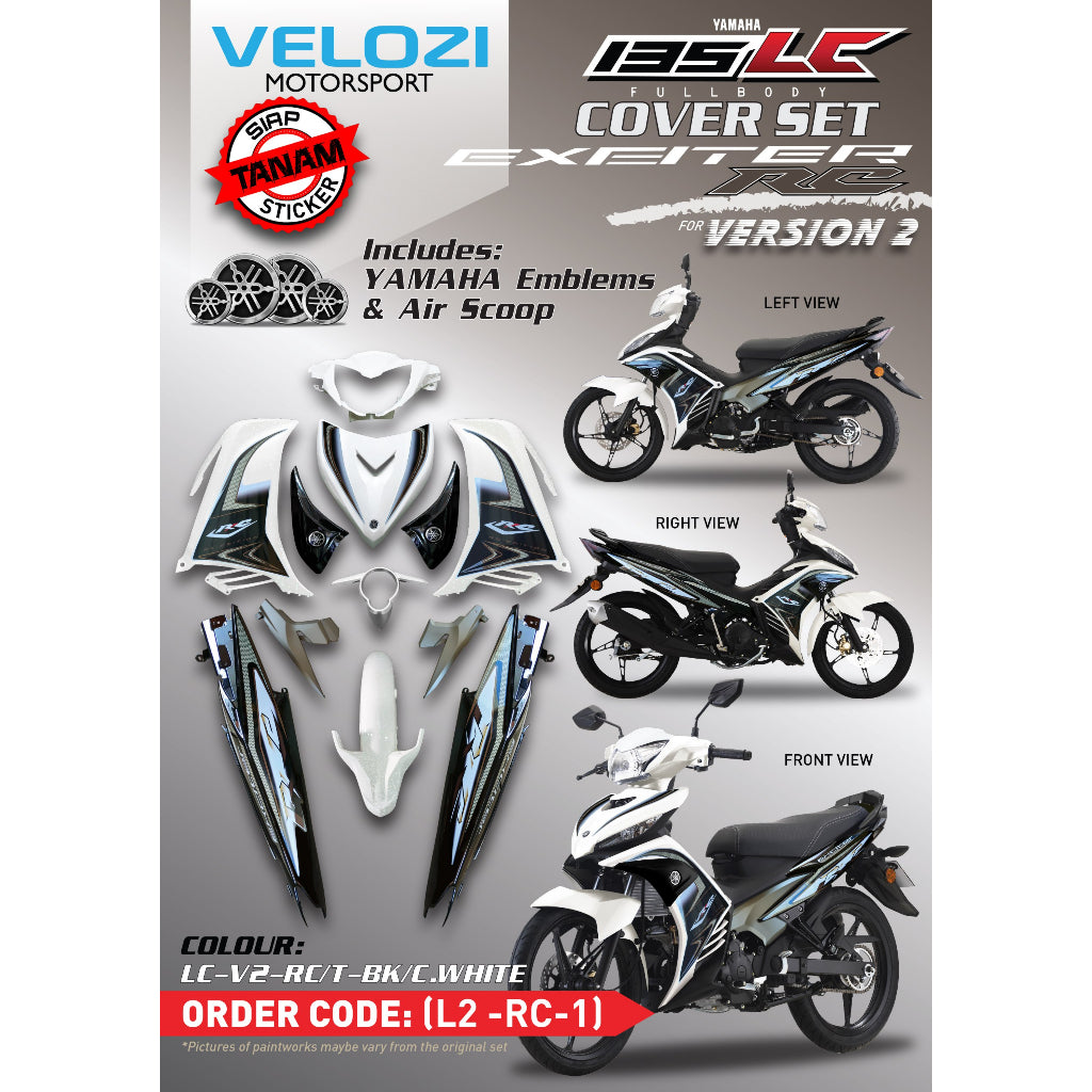 COVERSET YAMAHA LC LC135 V2 RC BLACK CRYSTAL WHITE L2-RC-1 BODYSET SIAP TANAM VELOZI WITH COVER METER