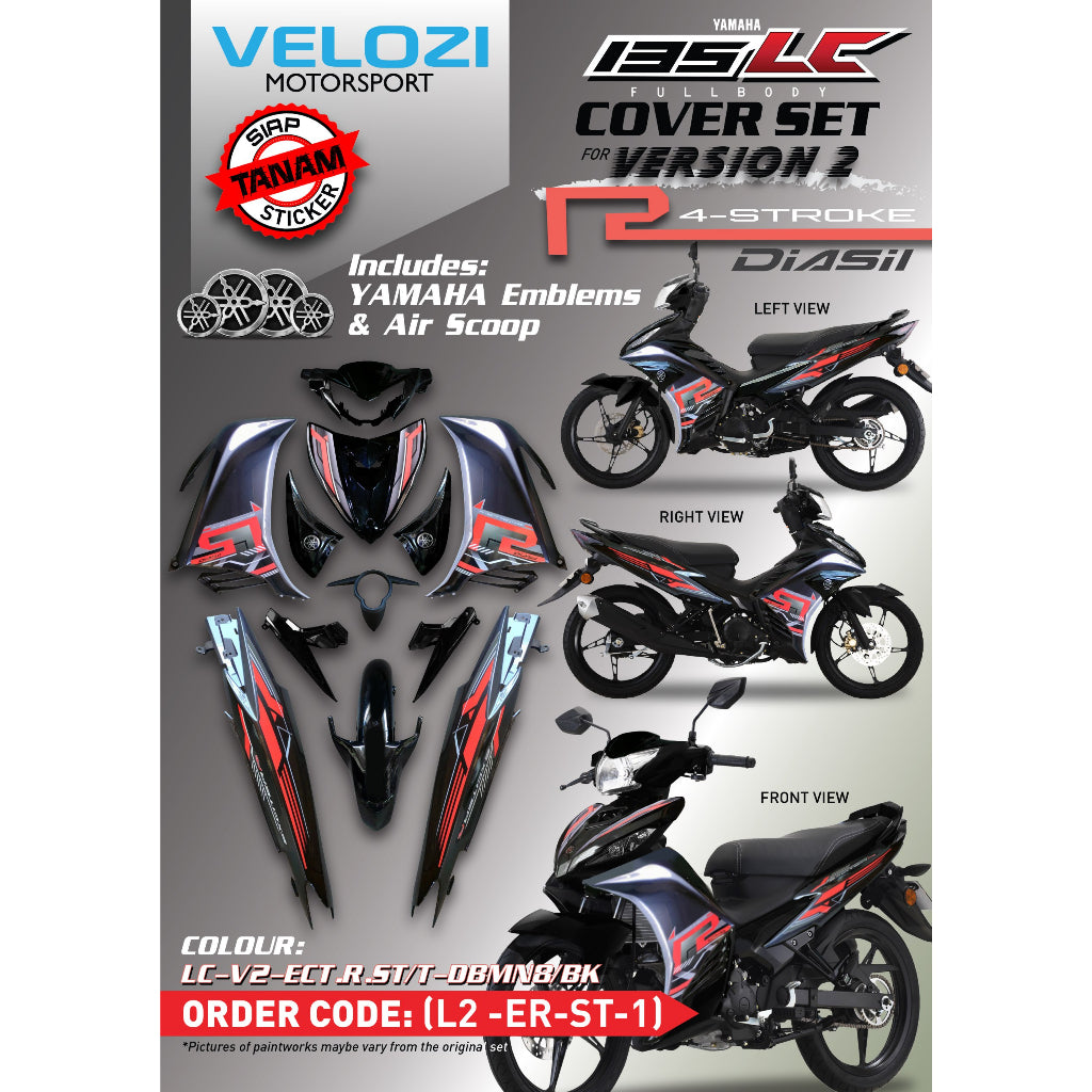 COVERSET YAMAHA LC LC135 V2 EXCITER R 4 ST STROKE ECT GREY DBNM8 BLACK HITAM BODYSET SIAP TANAM VELOZI WITH COVER METER