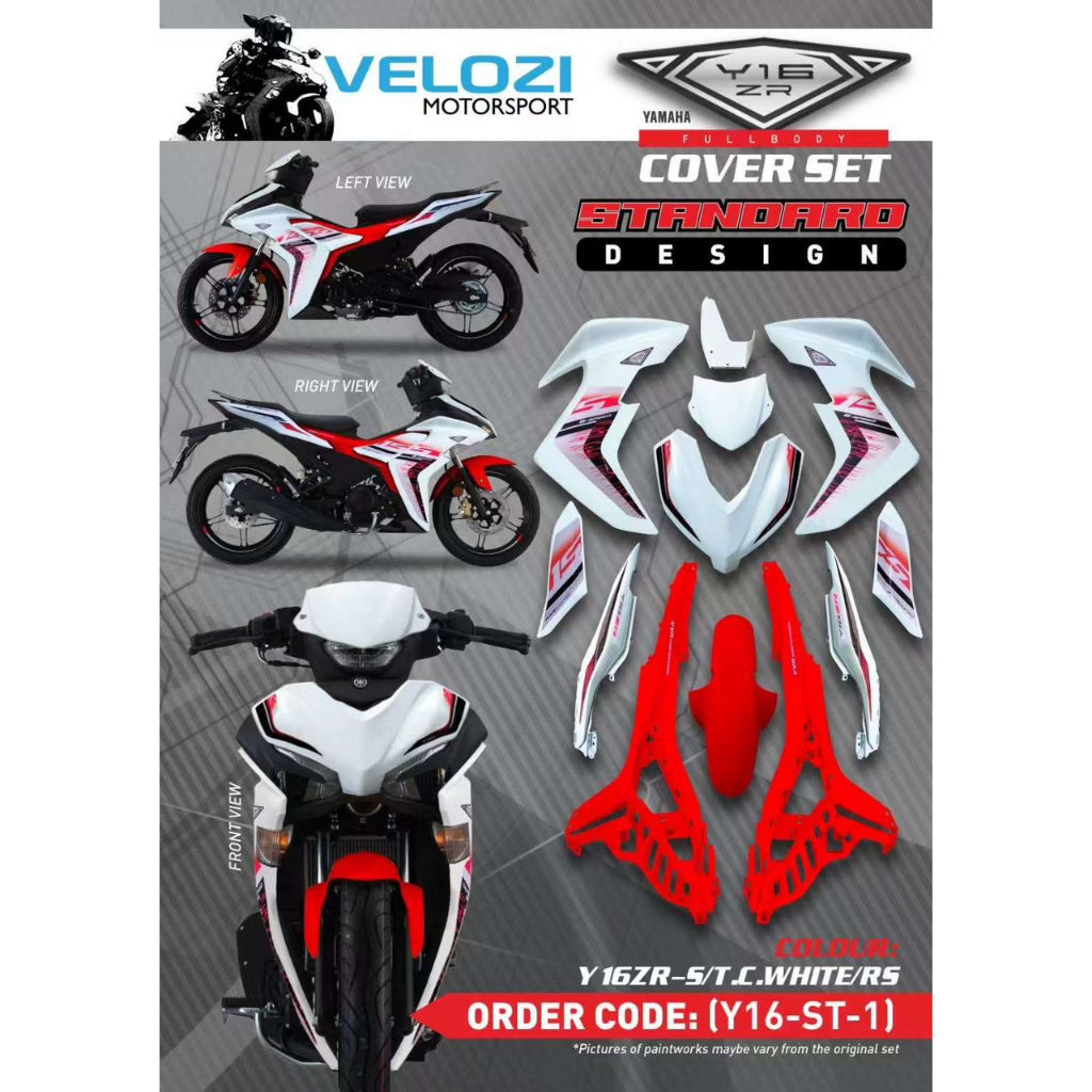 Y16 COVERSET Y16ZR STANDARD DESIGN CRYSTAL WHITE RED SUN ROSE Y16-ST-1 ORIGINAL VELOZI YAMAHA SIAP TANAM READY STOK