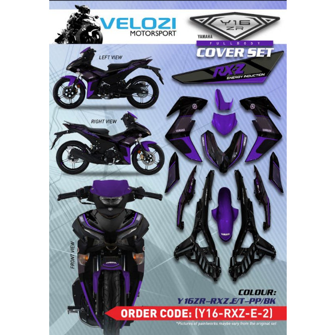 Y16 COVERSET Y16ZR RXZ DESIGN PURPLE BLACK Y16-RXZ-E-2 ORIGINAL VELOZI VDOCTOR 017 YAMAHA SIAP TANAM READY STOK
