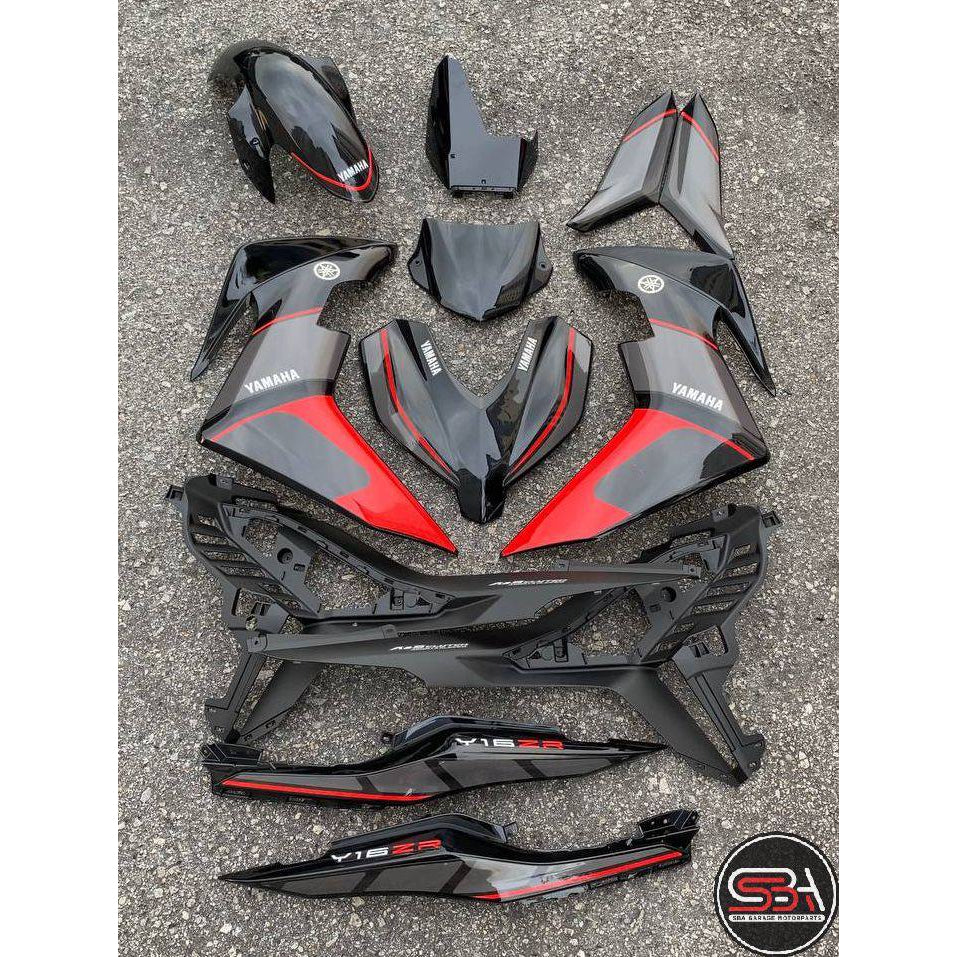 Y16 V1 V2 COVERSET Y16ZR RXZ DESIGN BLACK TONE GREY RED STRIPES Y16-RXZ-E-1 ORIGINAL VELOZI VDOCTOR YAMAHA SIAP TANAM