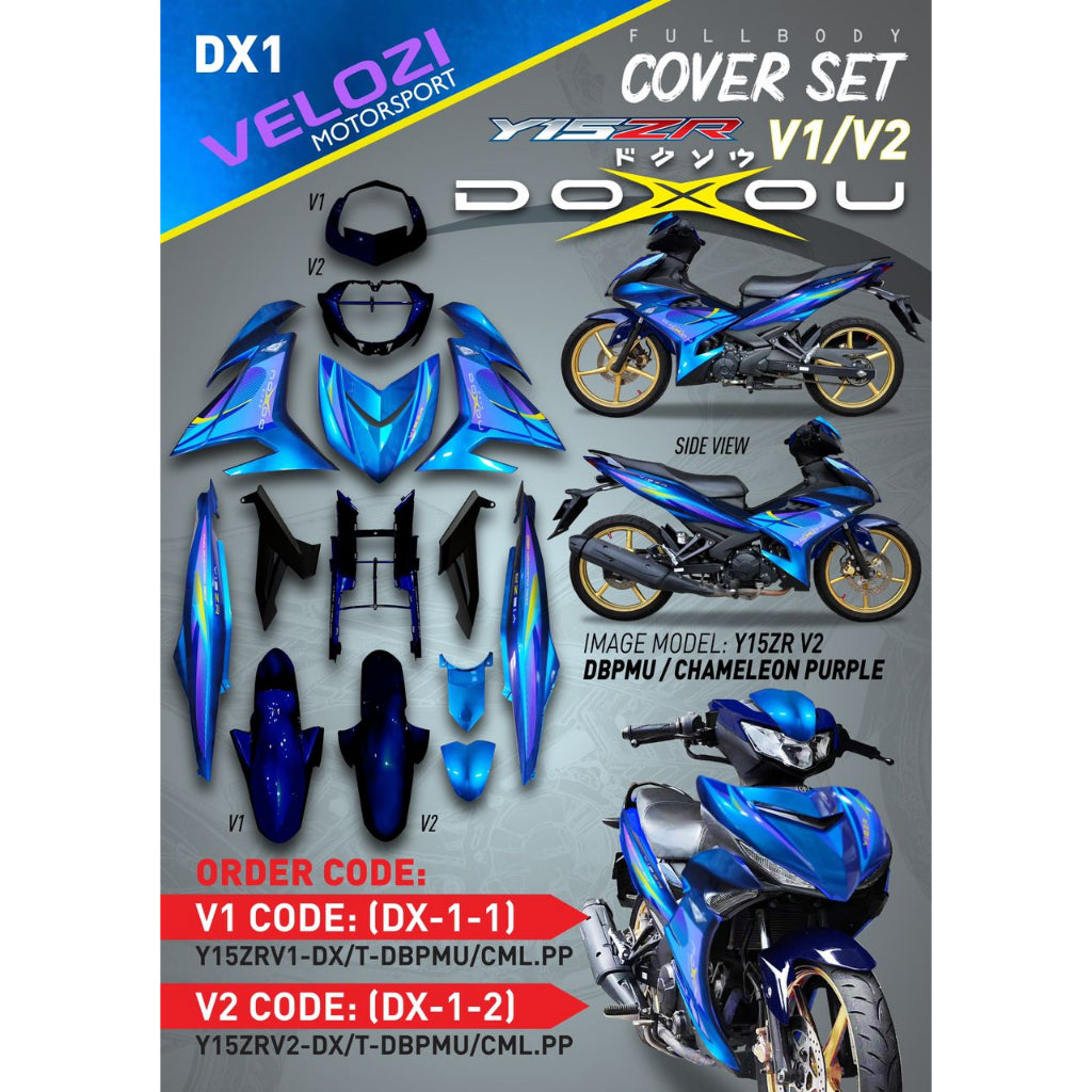COVERSET Y15 Y15ZR DOXOU DPBMU CHAMELEON PURPLE SIAP TANAM PREMIUM EDITION  V1 V2 NEW ORIGINAL VELOZI