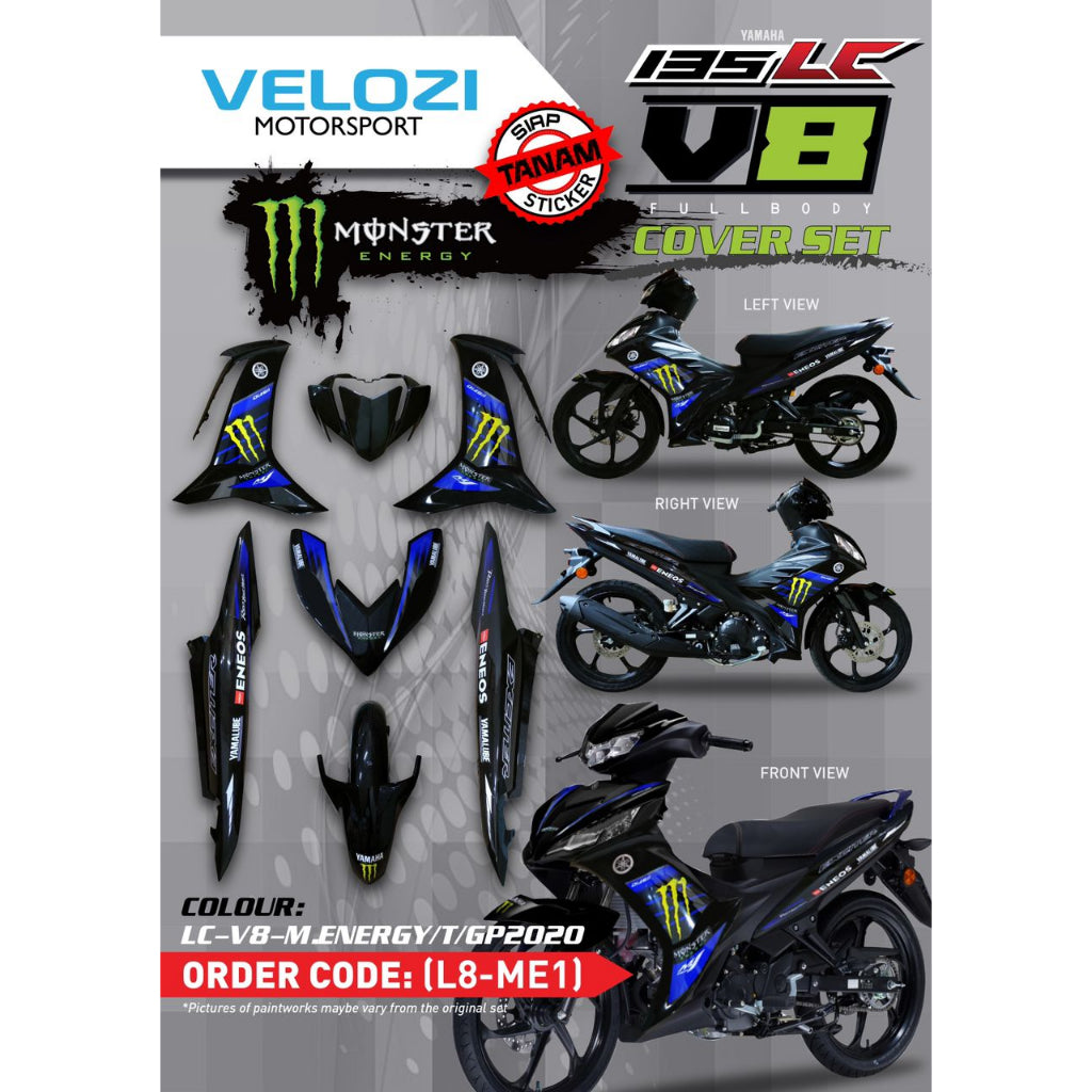 MOTORCYCLE COVERSET BODYSET LC135 LC V8 MONSTER ENERGY GP 2020 L8-ME1 FUEL INJECTION FI YAMAHA SIAP TANAM VELOZI