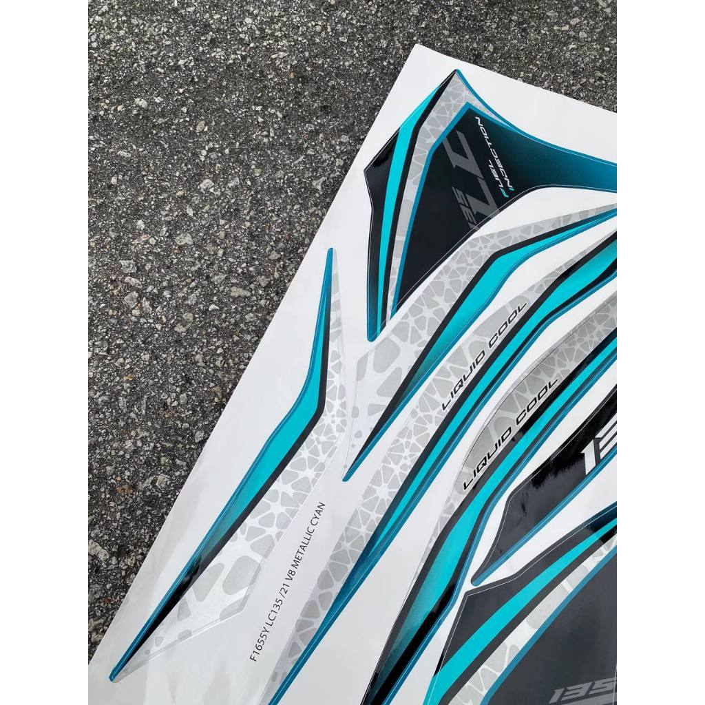 STICKER STRIPE BODY SET / COVERSET LC LC135 V8 CYAN MATELIC STANDARD NO 21 MORITAKA YAMAHA