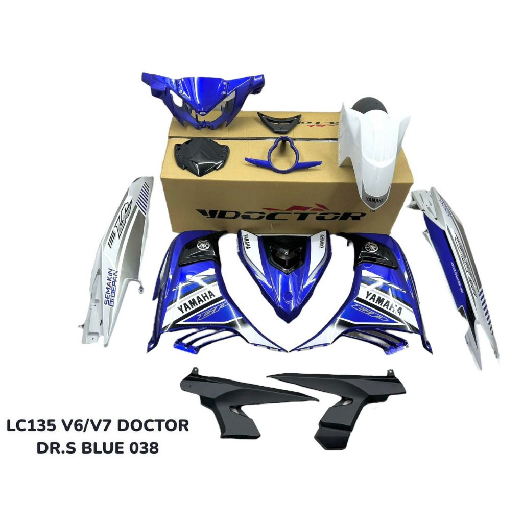 COVERSET BODYSET YAMAHA LC LC135 V6 V7 DR S BLUE GP BIRU CODE 038 STRIPE TANAM DOCTOR EDITION OEM