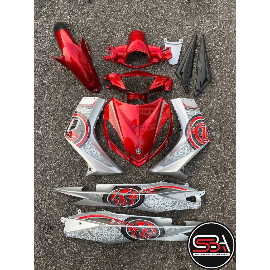 COVERSET LC LC135 V1 YAMAHA DOCTOR VELOZI P MERAH RED BATIK SILVER 029 NEW DESIGN STRIPE SIAP TANAM CLEAR 2K