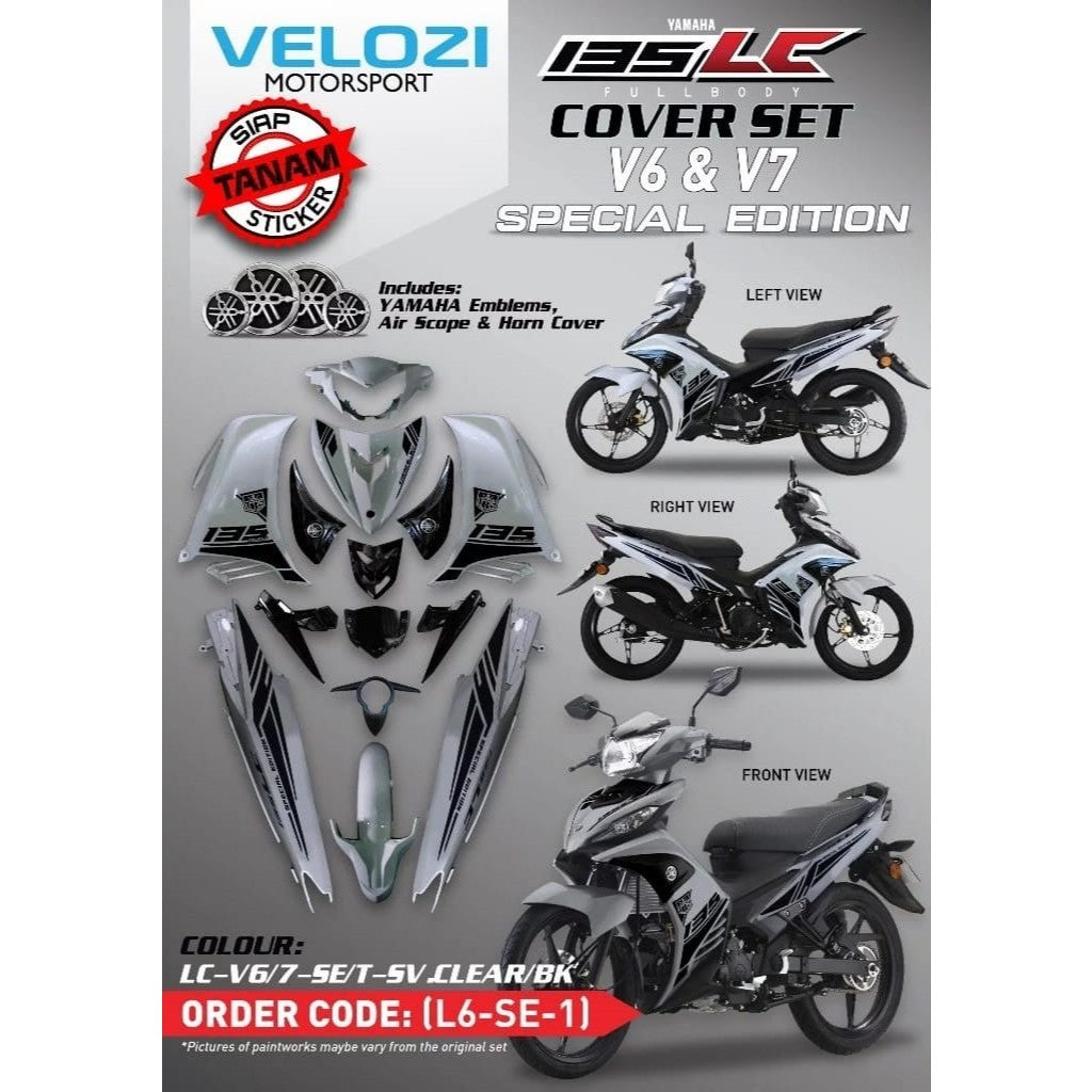 YAMAHA LC LC135 V6 V7 SPECIAL EDITION T-SV SILVER CLEAR BLACK L6-SE-1 COVERSET BODYSET SIAP TANAM VELOZI + COVER METER