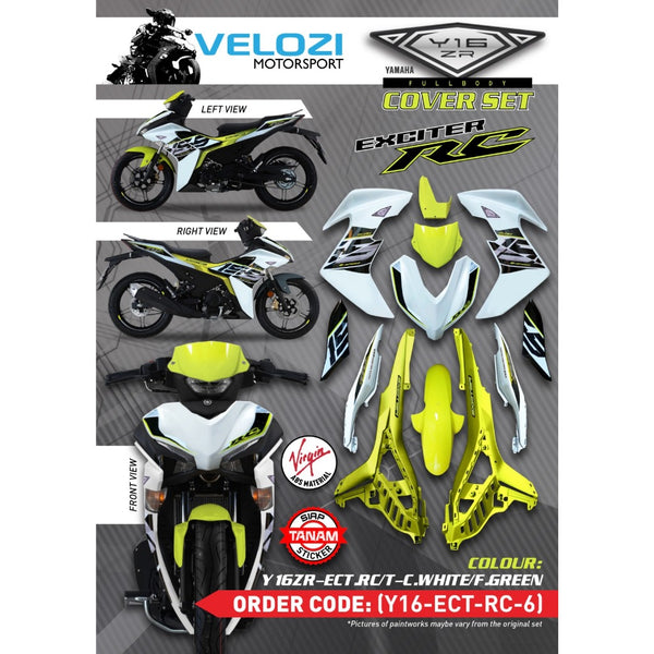 Y16 COVERSET Y16ZR EXCITER RC CRYSTAL WHITE F GREEN WHITE Y16-ECT-RC-6 ORIGINAL VELOZI YAMAHA PLUG AND PLAY READY STOCK
