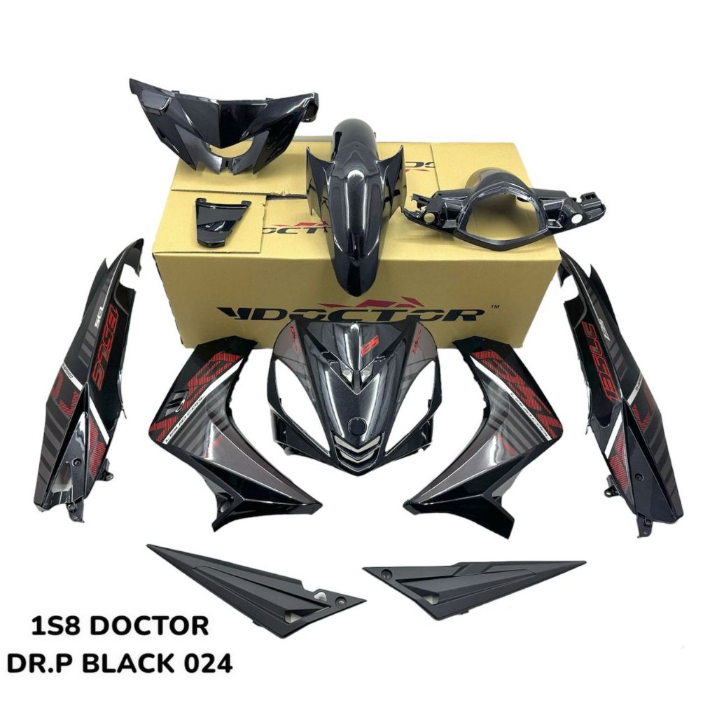 COVERSET LC LC135 V1 YAMAHA DOCTOR P HITAM BLACK BATMAN 024 2015 / VELOZI L1-BM-1 STRIPE SIAP TANAM CLEAR