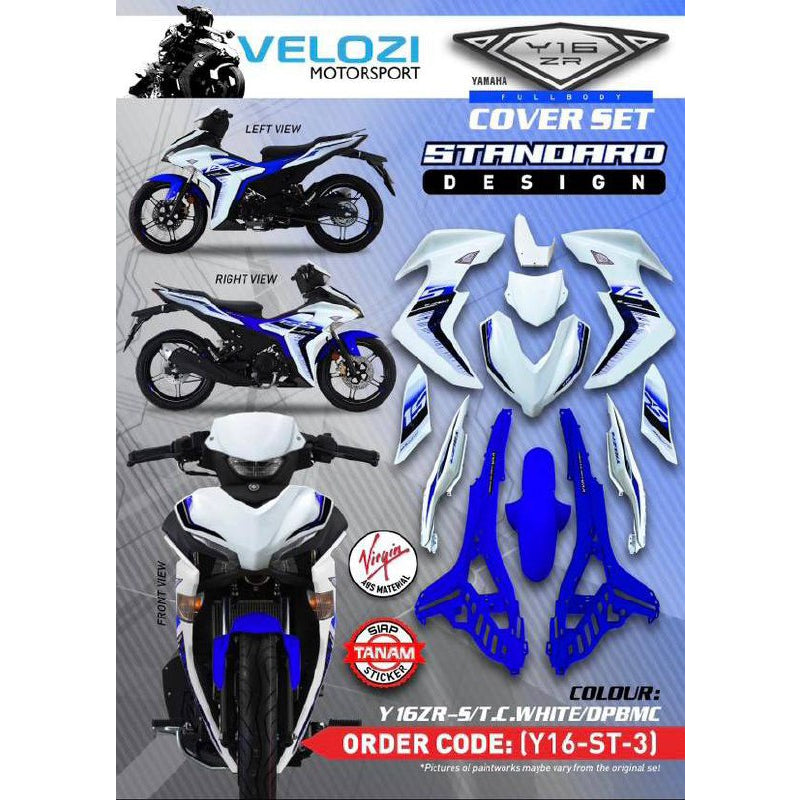 Y16 COVERSET Y16ZR CRYSTAL WHITE DPBMC PUTIH BIRU Y16-ST-3 ORIGINAL VELOZI YAMAHA SIAP TANAM READY STOK