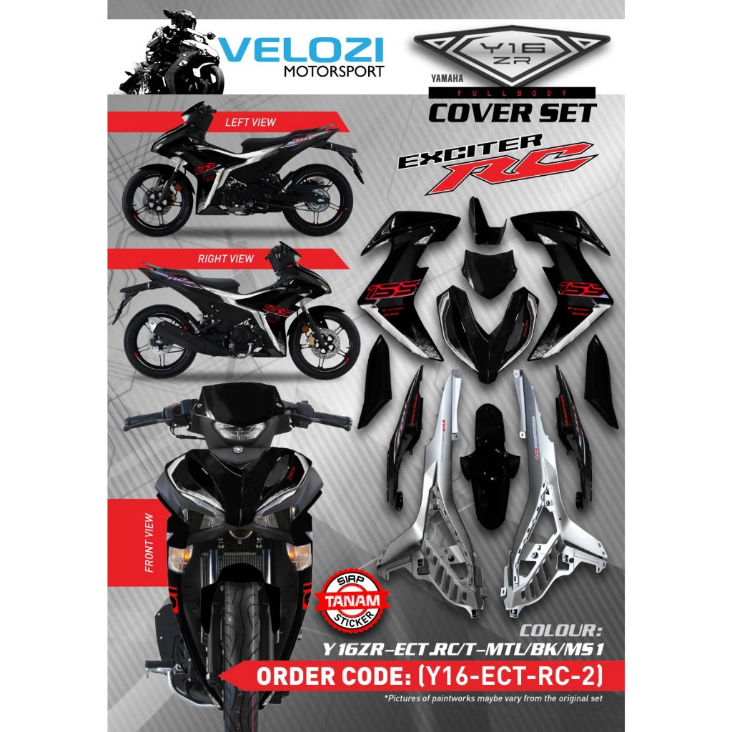 Y16 COVERSET Y16ZR EXCITER RC MATELIC BLACK MSI HITAM Y16-ECT-RC-2 ORIGINAL VELOZI YAMAHA SIAP TANAM READY STOK
